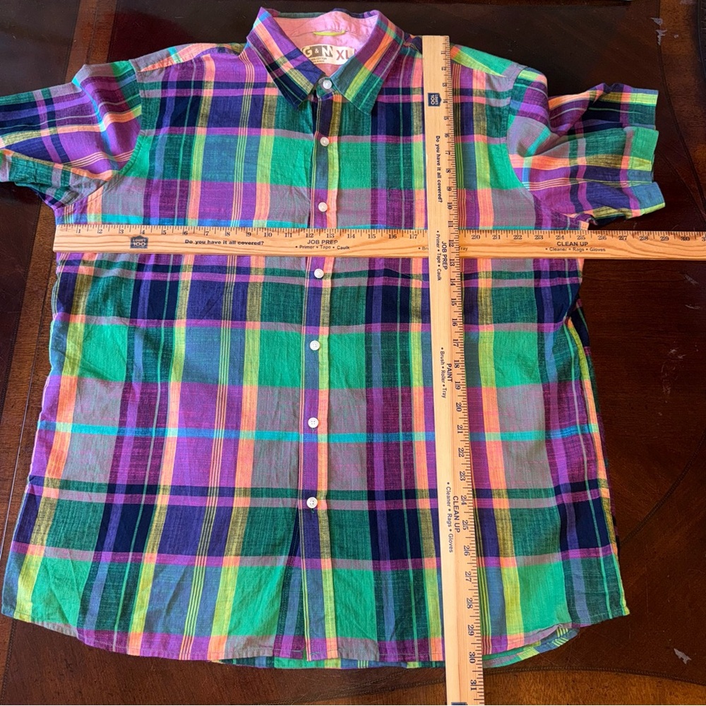 Colorful Plaid Short Sleeves Button Up Multicolor Cotton Lightweight Size XL - Picture 7 of 7